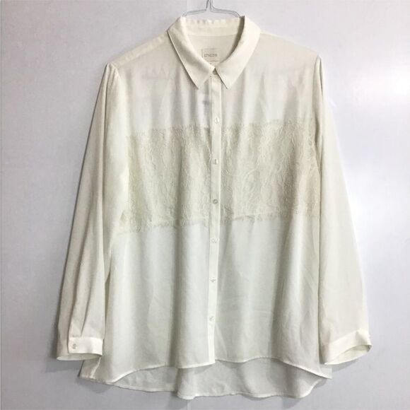 CHICO’S White Satin Alita Lace Panel Blouse New Long Sleeve Button Up Size 3 - Picture 2 of 8
